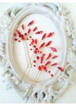 Дизайнерски фуркети украса за официална прическа с кристали Сваровски в златно и червено Queen of Fire by Rosie Concept